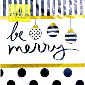 Cypress Home Two INDIVIDUAL Be Merry Classic B & W Cocktail Napkins (Z4NC5959)